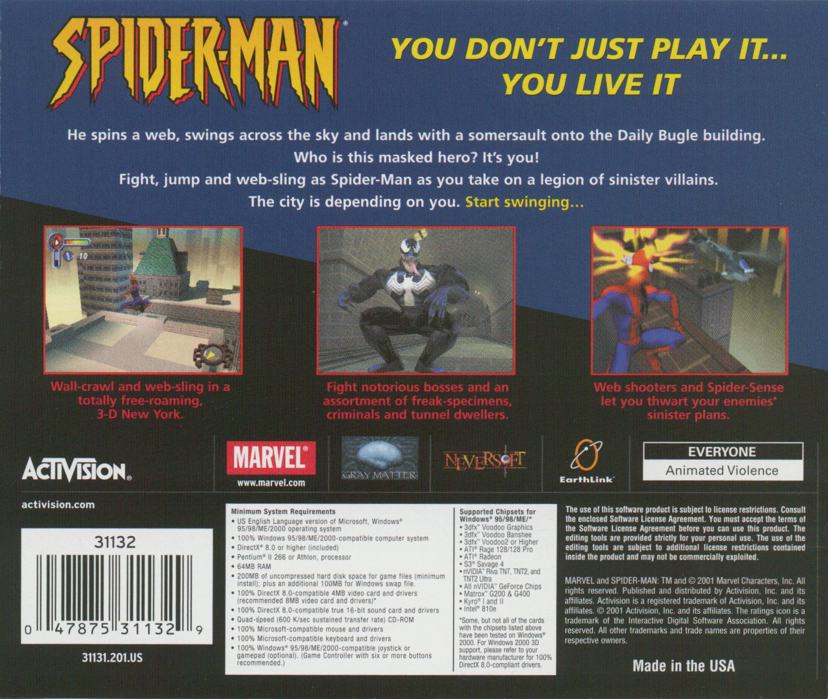 Spider-Man PC CD-ROM Game Activision 2001 Windows 95/98/Me/2000